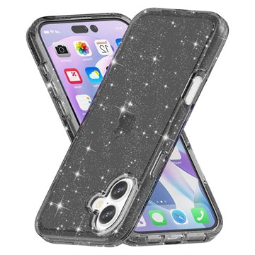 iPhone 16 Plus Stylish Glitter Series Hybrid Cover - Sort
