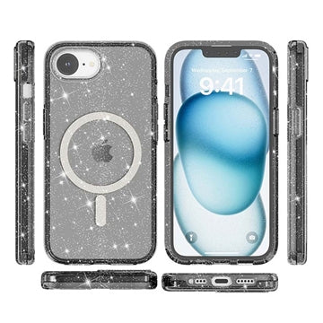 iPhone 16e/17e Stylish Glitter Series Hybrid Cover - MagSafe kompatibel - Sort