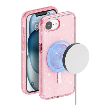 iPhone 16e/17e Stylish Glitter Series Hybrid Cover - MagSafe kompatibel - Pink