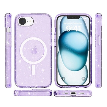iPhone 16e/17e Stylish Glitter Series Hybrid Cover - MagSafe kompatibel - Lilla