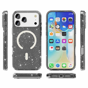 iPhone 18 Pro Max Stylish Glitter Series Hybrid Cover - MagSafe kompatibel - Sort