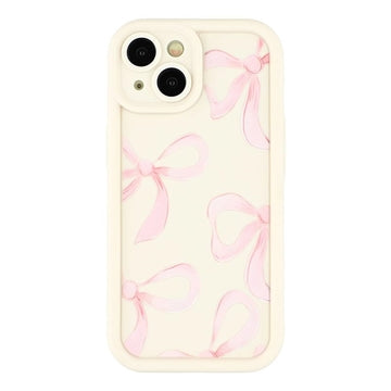 iPhone 15 Plus Stilfuldt stødsikkert TPU cover med forhøjede kanter - hvid / stor sløjfe