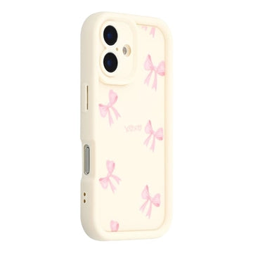 iPhone 16 Plus Stilfuldt stødsikkert TPU cover med forhøjede kanter - hvid / sløjfe