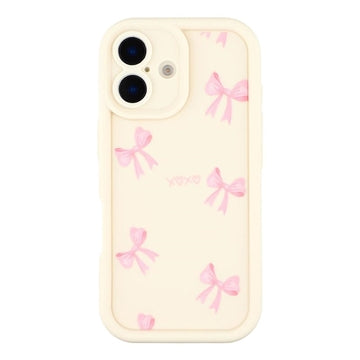 iPhone 16 Plus Stilfuldt stødsikkert TPU cover med forhøjede kanter - hvid / sløjfe