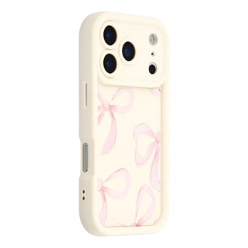 iPhone 17 Pro Max Stilfuldt stødsikkert TPU cover med forhøjede kanter - hvid / stor sløjfe