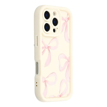 iPhone 16 Pro Max Stilfuldt stødsikkert TPU cover med forhøjede kanter - hvid / stor sløjfe