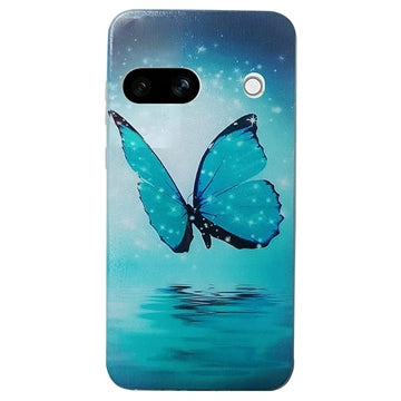 Google Pixel 8a Stilfuld Ultra-Slim TPU Cover - Blå Sommerfugl
