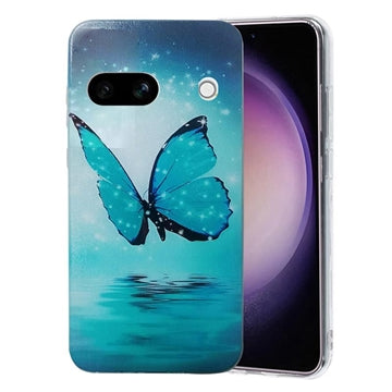 Google Pixel 8a Stilfuld Ultra-Slim TPU Cover - Blå Sommerfugl
