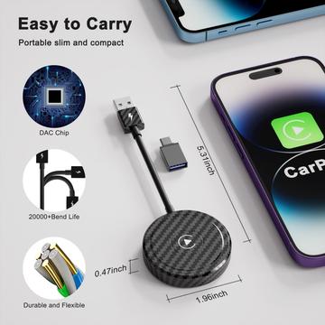 THT-020-5 Trådløs CarPlay-adapter AI BOX CarPlay-dongle kablet til trådløs CarPlay-konverter til kablede CarPlay-biler - sort