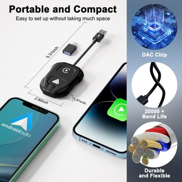 THT-020-9 Bil trådløs Carplay Android Auto Dongle kablet til trådløs adapter - sort