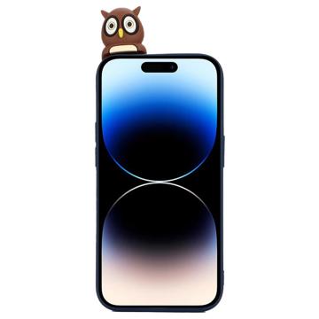3D Figur Serie iPhone 14 Pro TPU Cover - Safir / Ugle