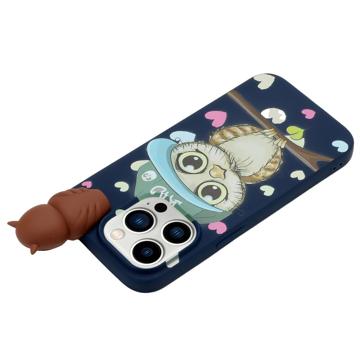 3D Figur Serie iPhone 14 Pro TPU Cover - Safir / Ugle