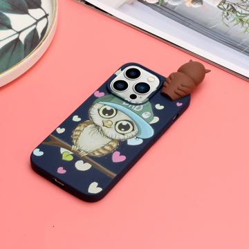 3D Figur Serie iPhone 14 Pro TPU Cover - Safir / Ugle
