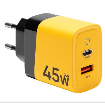 Tactical Microgrid GaN 45W vægoplader - PD3.0 USB-C, QC3.0 USB-A - Gul