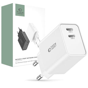 Tech-Protect C35W 2-Ports Netværksoplader - 2xUSB-C - Hvid