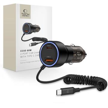 Tech-Protect CC05 60W biloplader med USB-C-kabel - sort
