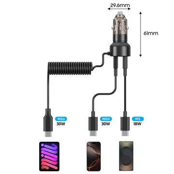 Tech-Protect CC05 60W biloplader med USB-C-kabel - sort