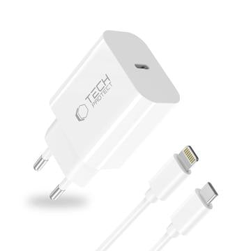 Tech-Protect NC20W vægoplader med Lightning-kabel - hvid