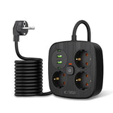 Tech-Protect PCS3X4 Stikdåse - 3 AC-udtag, 2 USB-A- og 2 USB-C-porte, 2m kabel - Sort