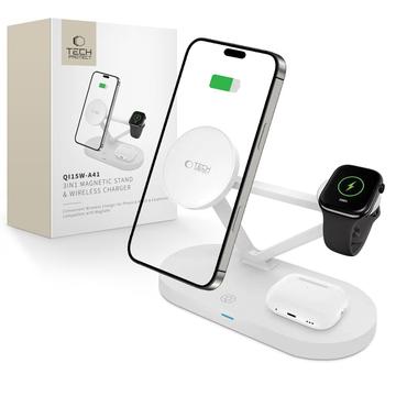 Tech-Protect QI15W-A41 3-i-1 MagSafe trådløs oplader - 15W/3W/2.5W - Hvid