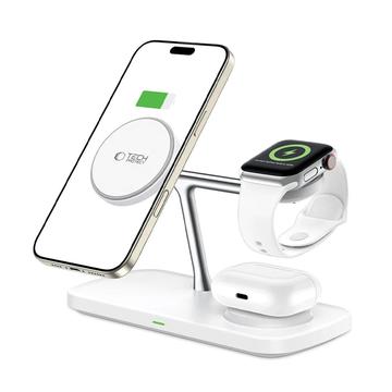 Tech-Protect QI15W-A45 3-i-1 magnetisk trådløs oplader - Magsafe-kompatibel - Hvid