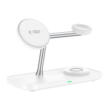 Tech-Protect QI15W-A45 3-i-1 magnetisk trådløs oplader - Magsafe-kompatibel - Hvid