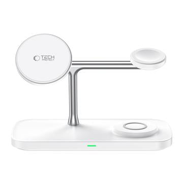 Tech-Protect QI15W-A45 3-i-1 magnetisk trådløs oplader - Magsafe-kompatibel - Hvid
