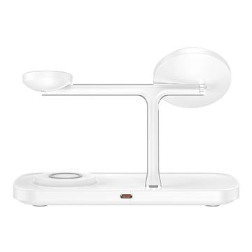 Tech-Protect QI15W-A45 3-i-1 magnetisk trådløs oplader - Magsafe-kompatibel - Hvid