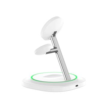 Tech-Protect QI15W-A46 3-i-1 MagSafe trådløs oplader med atmosfærisk baggrundsbelysning - hvid