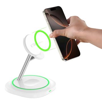 Tech-Protect QI15W-A46 3-i-1 MagSafe trådløs oplader med atmosfærisk baggrundsbelysning - hvid