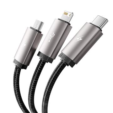 Tech-Protect UltraBoost 3-in-1 Cable - Lightning, USB-C, MicroUSB - 100cm/3.5A - Grå
