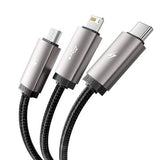 Tech-Protect UltraBoost 3-in-1 Cable - Lightning, USB-C, MicroUSB - 100cm/3.5A - Grå