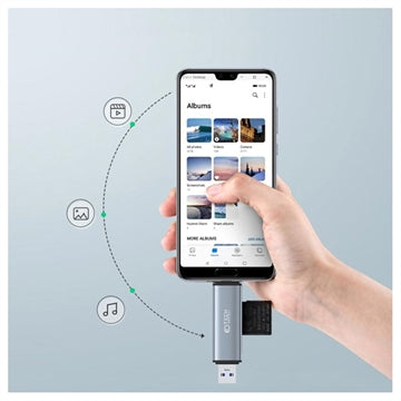 Tech-Protect UltraBoost USB-A/USB-C SD & MicroSD Kortlæser - Grå
