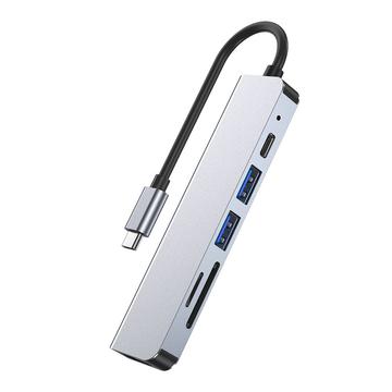 Tech-Protect V4 6-i-1 USB-C hub-adapter - grå