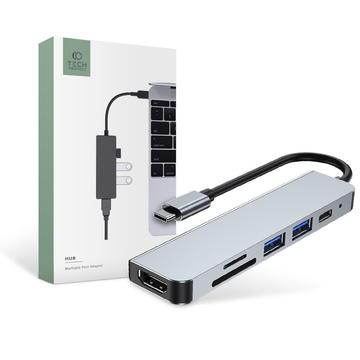 Tech-Protect V4 6-i-1 USB-C hub-adapter - grå