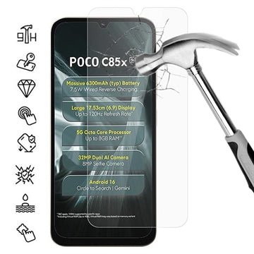 Xiaomi Poco C85x Skærmbeskyttelse Hærdet Glas - 9H - Case Friendly - Gennemsigtig