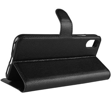iPhone XS Max Tekstureret Flip Cover med Kortholder - Sort