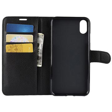 iPhone XS Max Tekstureret Flip Cover med Kortholder - Sort