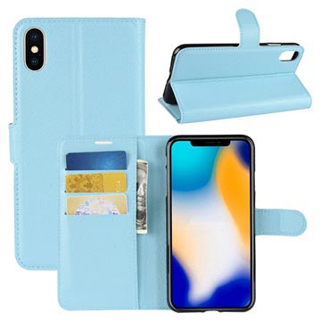 iPhone XS Max Tekstureret Flip Cover med Kortholder - Lyseblå