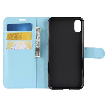 iPhone XS Max Tekstureret Flip Cover med Kortholder - Lyseblå