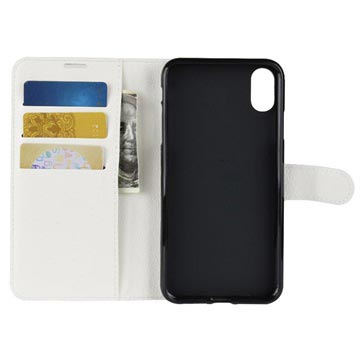 iPhone XS Max Tekstureret Flip Cover med Kortholder - Hvid