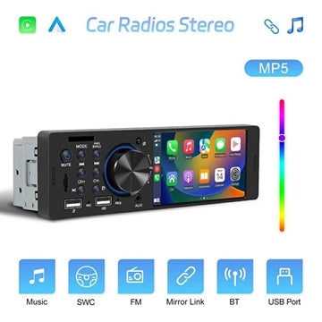 Bluetooth-bilstereo med berøringsskærm og CarPlay/Android Auto - SD, AUX, USB