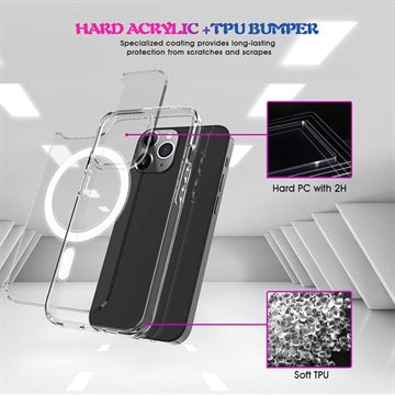 iPhone 15 Pro Max Hybrid Cover - MagSafe Kompatibel - Gennemsigtig