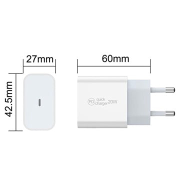 PD USB-C Oplader - 20W - Hvid