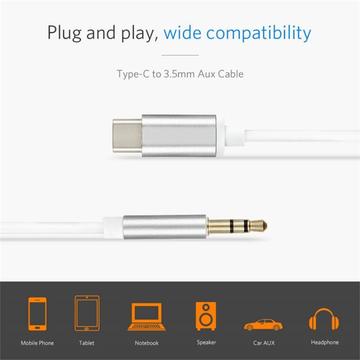 USB Type-C til 3.5mm lydkabel - 1m - Sølv