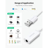 Ugreen US206 USB-A til 3.5mm lydadapter - hvid