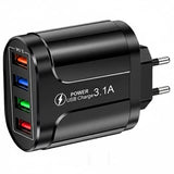 Universal 4-Port Hurtig Oplader USB Power Adapter - 48W - Sort
