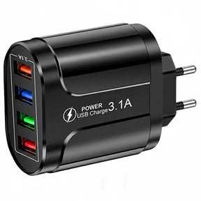 Universal 4-Port Hurtig Oplader USB Power Adapter - 48W - Sort