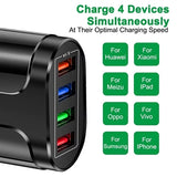 Universal 4-Port Hurtig Oplader USB Power Adapter - 48W - Sort