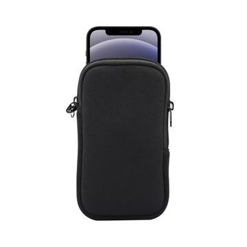 Universel mobiltelefonhylster i nylon med lynlås og snor - 4.7-5.4" - Sort